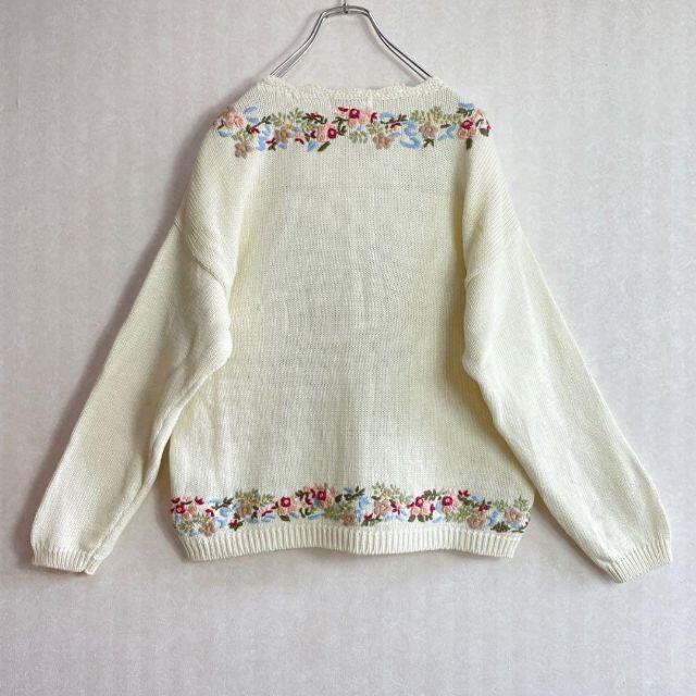 90s お花立体刺繍デザイン 首元レース ニット カーディガン セーター 5