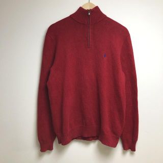 ポロラルフローレン(POLO RALPH LAUREN)の古着　ポロラルフローレン　レッド　ハーフジップ　刺繍　ニット　ビックサイズ(ニット/セーター)