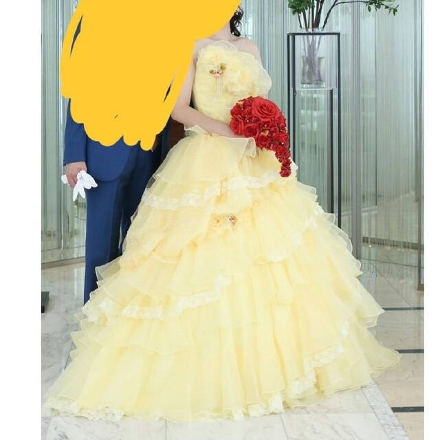 ココメロディ　イエロー　ドレス　美女と野獣　結婚式　カラードレス　フォト レディースのフォーマル/ドレス(ウェディングドレス)の商品写真