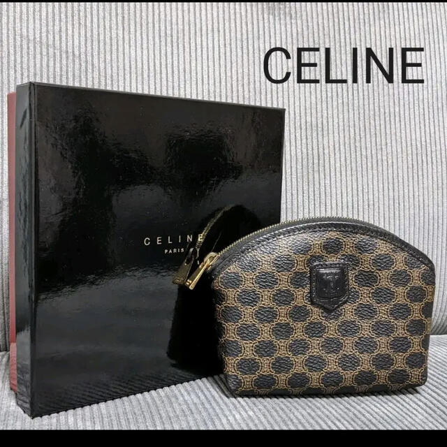 レディース美品　CELINE　セリーヌ　マカダム柄　トリオンフ　ポーチ　ミニポーチ