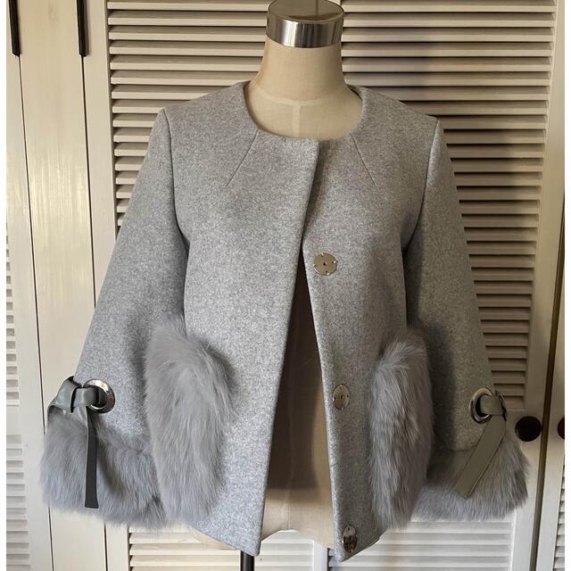 新品◇FENNEL◇FOXファーポケットショートコート◇ライトグレー
