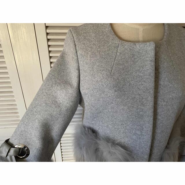 新品◇FENNEL◇FOXファーポケットショートコート◇ライトグレー