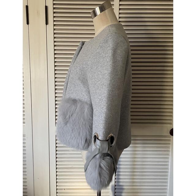新品◇FENNEL◇FOXファーポケットショートコート◇ライトグレー