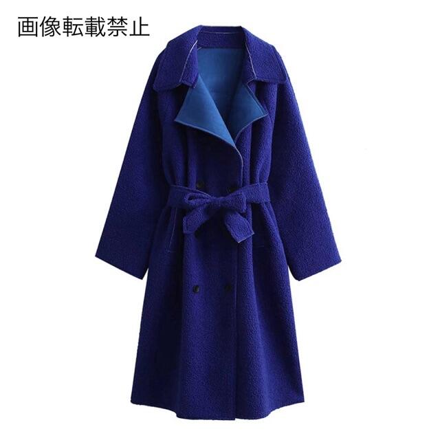 ZARA - 11月新作6821◆blue ブルー ボア ロングコート