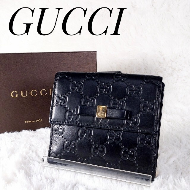 Gucci(グッチ)の【美品】GUCCI グッチ ホック　GG　ブラック　レザー　二つ折り財布 レディースのファッション小物(財布)の商品写真
