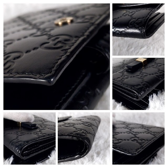 Gucci(グッチ)の【美品】GUCCI グッチ ホック　GG　ブラック　レザー　二つ折り財布 レディースのファッション小物(財布)の商品写真