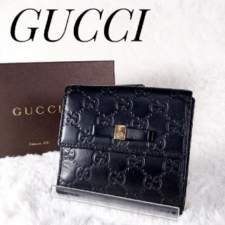 グッチ(Gucci)の【美品】GUCCI グッチ ホック　GG　ブラック　レザー　二つ折り財布(財布)