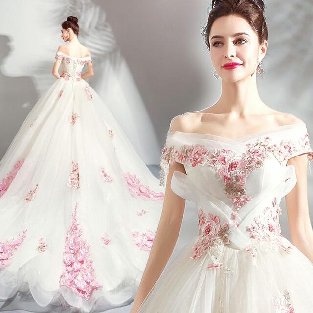 非常に高い品質 ウエディングドレス プリンセス ワンショルダー オーガンジー 半袖 花嫁 ウェディングドレス