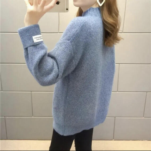 STYLENANDA(スタイルナンダ)のブルー💙袖タグタートルネックニット レディースのトップス(ニット/セーター)の商品写真