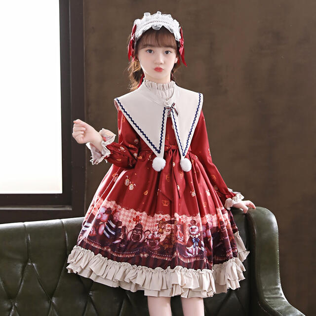 Lolitaロリータ キッズ 子供 ワンピース 長袖お姫様洋服  クリスマス キッズ/ベビー/マタニティのキッズ服女の子用(90cm~)(ワンピース)の商品写真