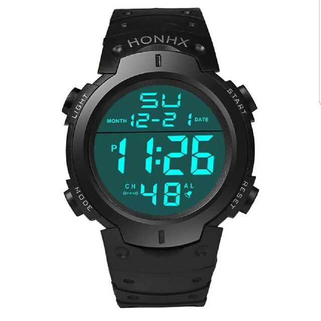 残りわずか★HONHX黒×黒 スポーツウォッチ 腕時計 デジタル ミリタリー