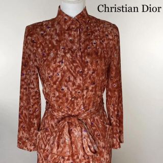 クリスチャンディオール(Christian Dior)のクリスチャンディオール　ワンピース　赤　レトロ　総柄(ロングワンピース/マキシワンピース)