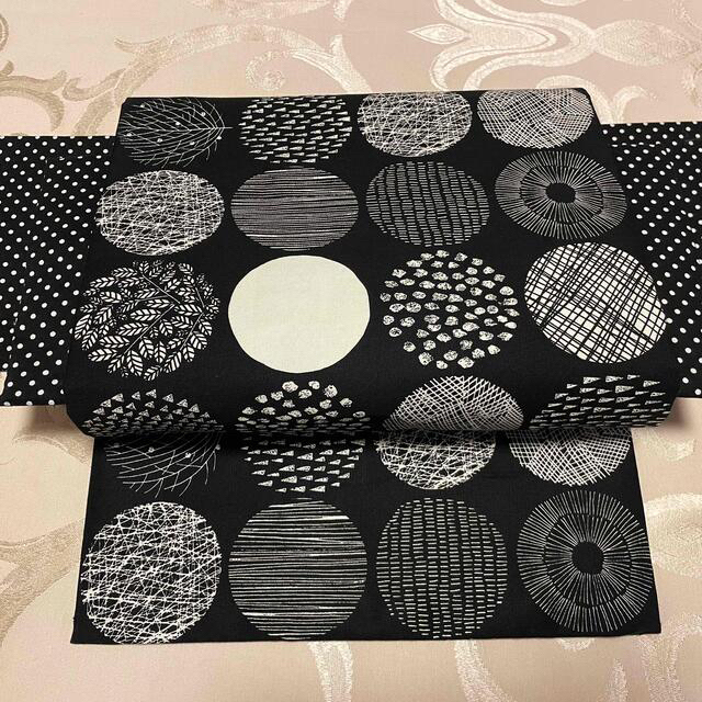 作り帯 付け帯 三部式 名古屋帯 リバーシブル 北欧調×ドット レディースの水着/浴衣(着物)の商品写真