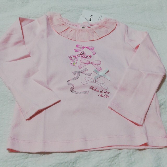 新品 BeBe ピンク長袖Tシャツリボン柄100cm | フリマアプリ ラクマ