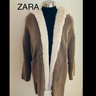 ザラ(ZARA)のZARAの可愛いモコモコフードのニットコート(ニットコート)