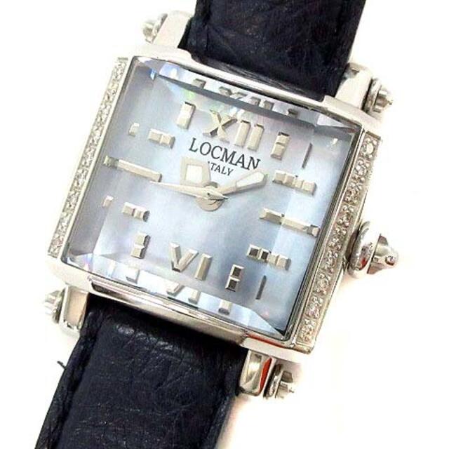 ロックマン LOCMAN ダイヤ レザーベルト 腕時計 スクエア シルバー 紺
