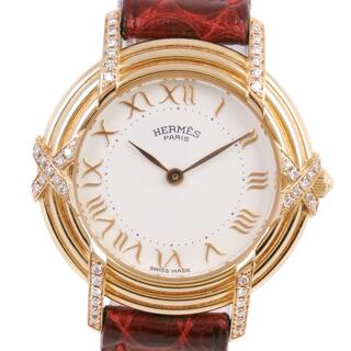 エルメス(Hermes)のエルメス ルバン K18イエローゴールド レザー ダイヤモンド 赤(腕時計)
