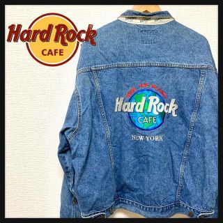 希少！ Hard Rock Cafe デニムジャケット 刺繍 バックロゴ XXL(Gジャン/デニムジャケット)