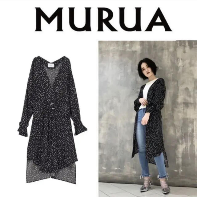 MURUA(ムルーア)のMURUA ムルーア ルーズノーカラーガウン ドットカーディガン レディースのトップス(カーディガン)の商品写真