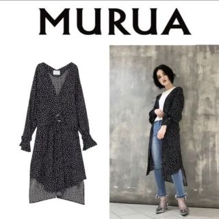 ムルーア(MURUA)のMURUA ムルーア ルーズノーカラーガウン ドットカーディガン(カーディガン)