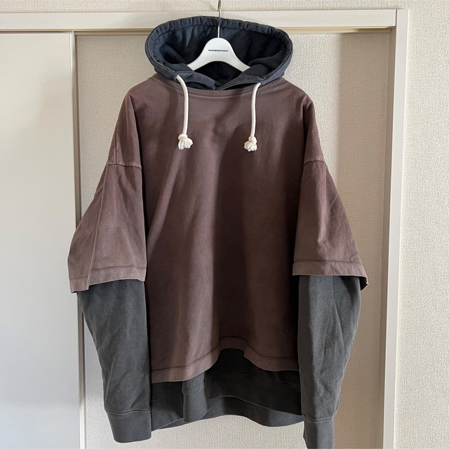 Martin Margiela 10 マルタンマルジェラ 19AW OVERSIZED LAYERED GARMENT-DYED HOODIE オーバーサイズ レイヤード ガーメント ダイド フーディー プルオーバーパーカー 再構築 S50GU0092 STJ286