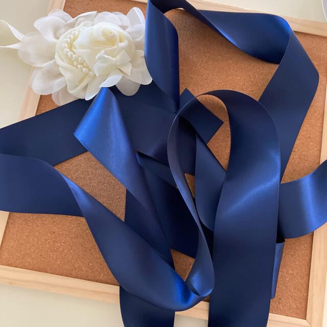 【3m】ネイビー　紺色　サッシュベルト　ウェディング　結婚式　サテンリボン レディースのファッション小物(ベルト)の商品写真