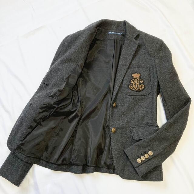 Ralph Lauren(ラルフローレン)の【美品】Ralph Lauren ワッペン付き 金ボタン ジャケット グレー M レディースのジャケット/アウター(テーラードジャケット)の商品写真