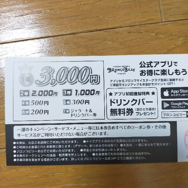 ブロンコビリー　4500円分　スクラッチ　食事券