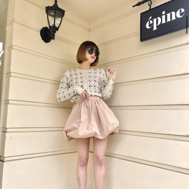 エピヌ balloon volume mini skirt pink beige ミニスカート - maquillajeenoferta.com