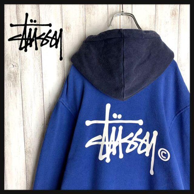 ◆おすすめ◆　STUSSY パーカー　ロゴ刺繍　＆　バックプリント　サイズL