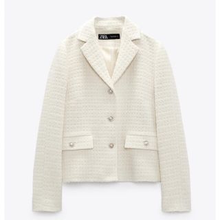 ザラ(ZARA)の最終値下げ！ZARA クロップド丈テクスチャー入りブレザー　Lサイズ(テーラードジャケット)