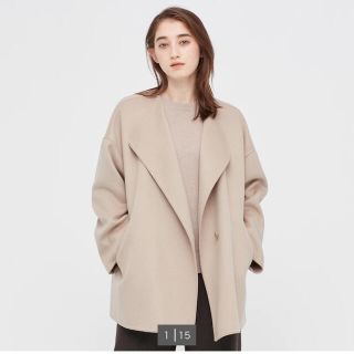 ユニクロ(UNIQLO)のUNIQLO ダブルフェイスショートコート Ꮇ ナチュラル(その他)