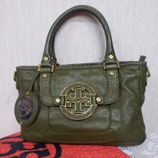 トリーバーチ(Tory Burch)のkuu様専用トリーバーチアマンダミニサッチェルグリーン×ゴールド金具鏡チャーム(ハンドバッグ)