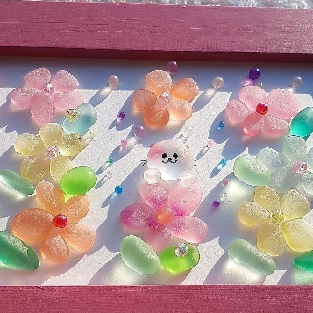 インコ シーグラスアート by akari's shop｜ラクマ 『お花畑の猫ちゃん』の通販 ミング