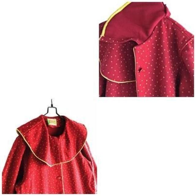 KENZO(ケンゾー)のヴィンテージ ビッグカラー ロング コート 赤 星 総柄 レトロ 古着 レディースのジャケット/アウター(ロングコート)の商品写真
