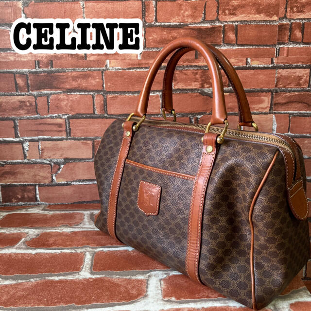 美品 CELINE セリーヌ マカダム柄G金具CELINEロゴショルダーバッグ約19cm