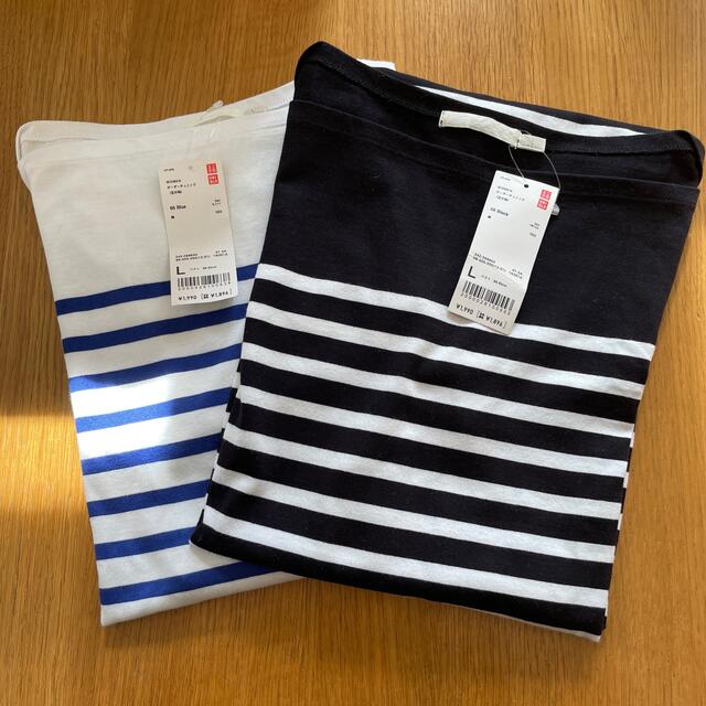 UNIQLO(ユニクロ)のUNIQLOボーダーロングTシャツ2枚 レディースのトップス(Tシャツ(半袖/袖なし))の商品写真