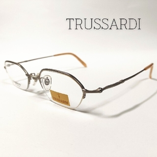 トラサルディ(Trussardi)のTRUSSARDI シルバー ハーフリム メガネフレーム 日本製 04(サングラス/メガネ)