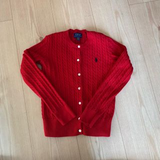 ポロラルフローレン(POLO RALPH LAUREN)のケーブル編みカーディガン　レッド　ラルフローレン(カーディガン)