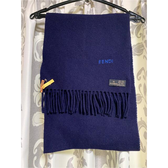 FENDI  ネイビーウール100%マフラーmade in italy