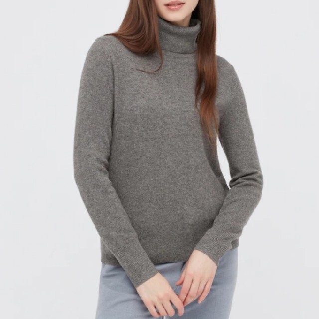 UNIQLO - ユニクロ カシミヤタートルネックセーター グレーLの UNIQLO - ユニクロ カシミヤタートルネックセーター グレーLの