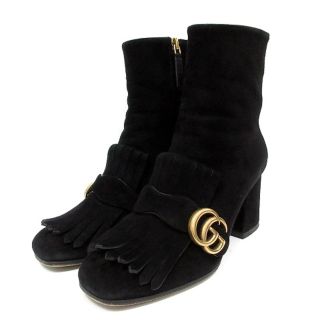 グッチ(Gucci)のグッチ ショートブーツ スウェード GGマーモント 37 24cm 黒(ブーツ)