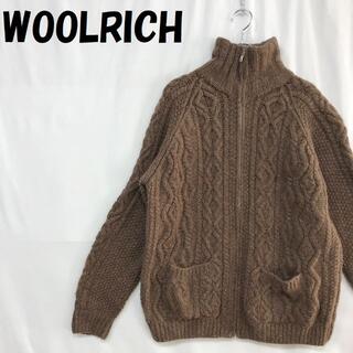 ウールリッチ(WOOLRICH)の購入者ありウールリッチケーブル編み ジップアップ ニット カーディガン サイズM(ニット/セーター)