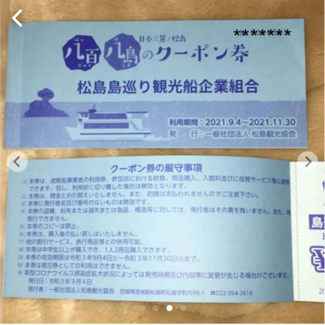 日本三景松島遊覧船仁王丸乗船チケット2名分（有効期限2021年11月30日） チケットの優待券/割引券(その他)の商品写真