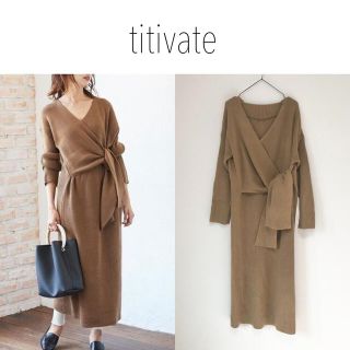 ティティベイト(titivate)のtitivate ウエストマークカシュクールニットワンピース ロングワンピース(ロングワンピース/マキシワンピース)