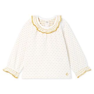 プチバトー(PETIT BATEAU)のプチバトー チュビックドットブラウス 24m 86cm 長袖 ホワイト×ゴールド(ブラウス)