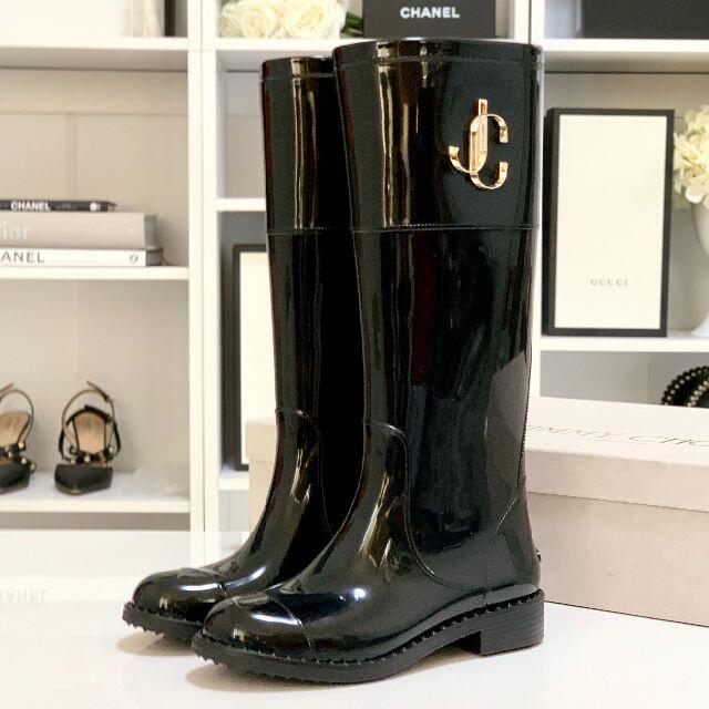 3272 未使用 ジミーチュウ JCロゴ ラバー レインブーツ 黒 | dewlets.co.in