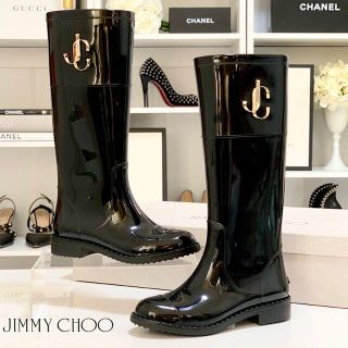 ジミーチュウ(JIMMY CHOO)の3272 未使用 ジミーチュウ JCロゴ ラバー レインブーツ 黒(レインブーツ/長靴)