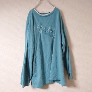 花柄　刺繍スウェット　ターコイズグリーン(トレーナー/スウェット)