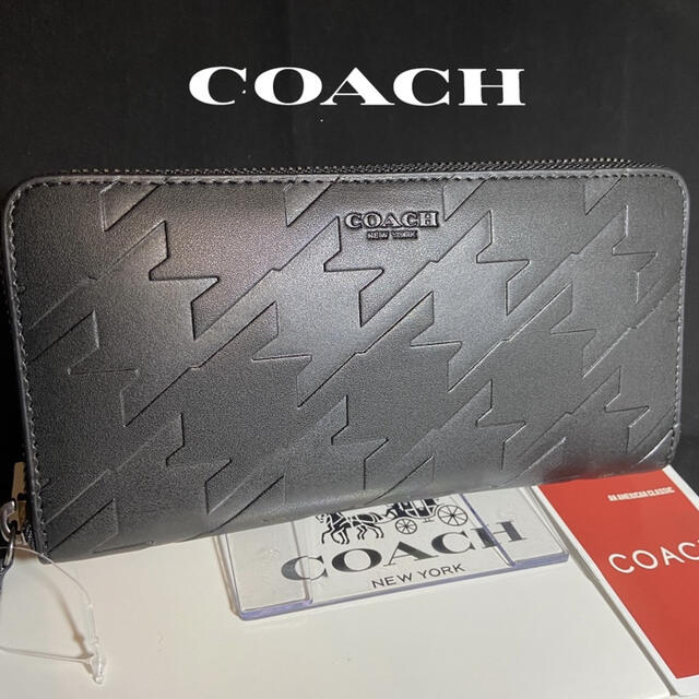 【新品・未使用】COACH コーチ 長財布　メンズ　ハウンドトゥース烏格子型